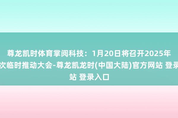 尊龙凯时体育掌阅科技：1月20日将召开2025年第一次临时推动大会-尊龙凯龙时(中国大陆)官方网站 登录入口
