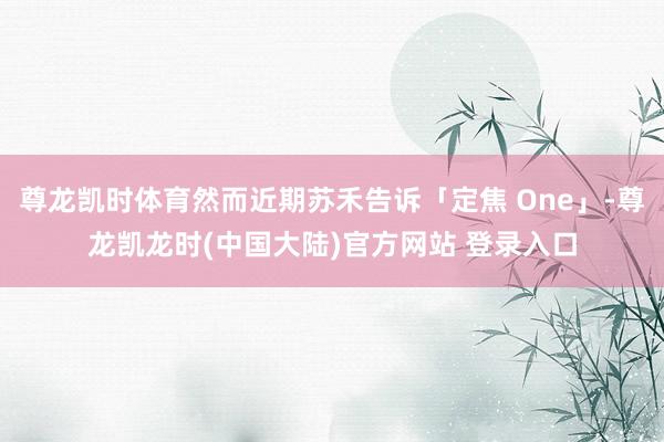 尊龙凯时体育然而近期苏禾告诉「定焦 One」-尊龙凯龙时(中国大陆)官方网站 登录入口